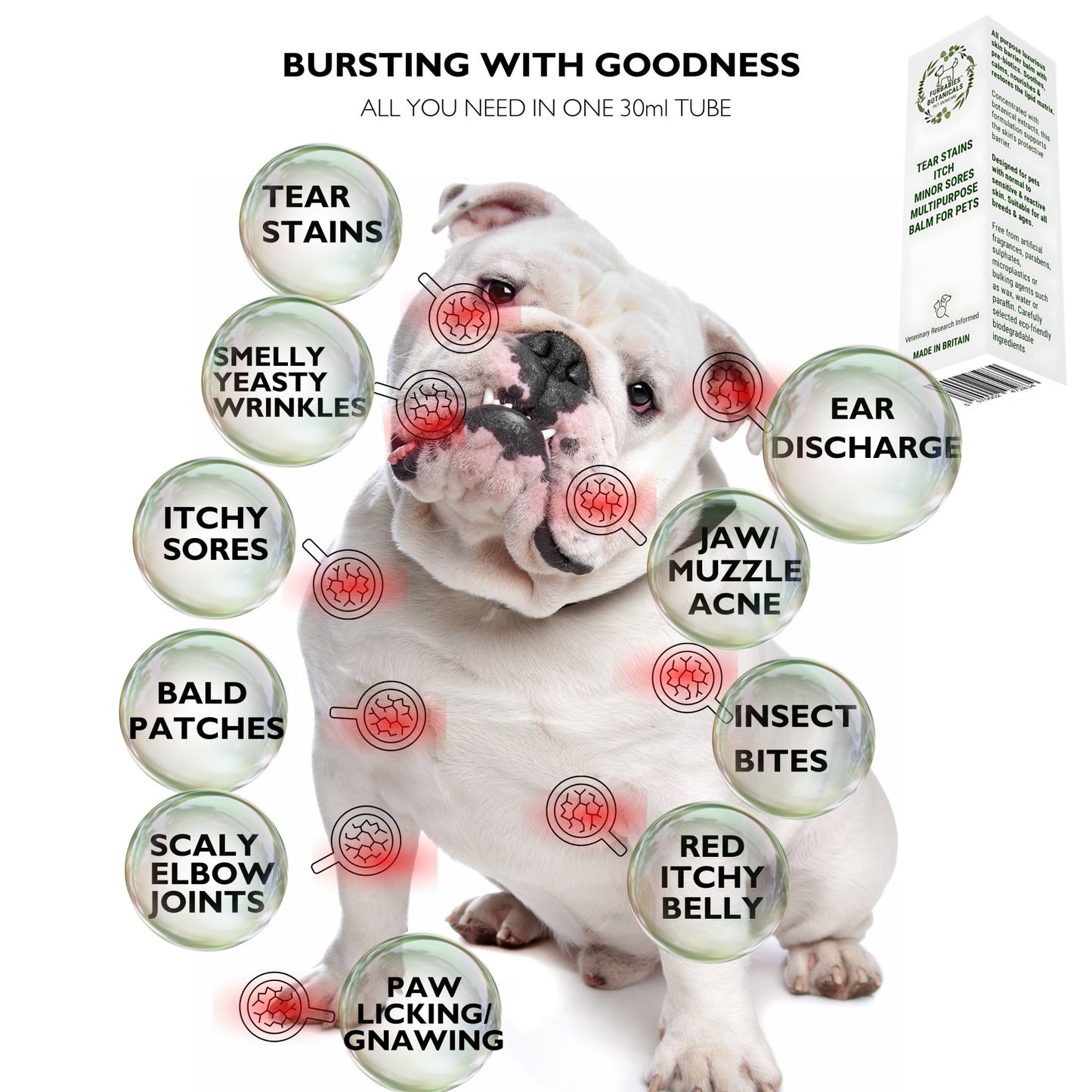 Itchy Paws, Cracked Nose, Tear Stains, Coat Itch, Minor Sores, Paw licking Multipurpose Natural Balm for Dogs & Cats - PET SKINCARE FOR ITCH, PAW LICKING, TEAR STAINS & MORE